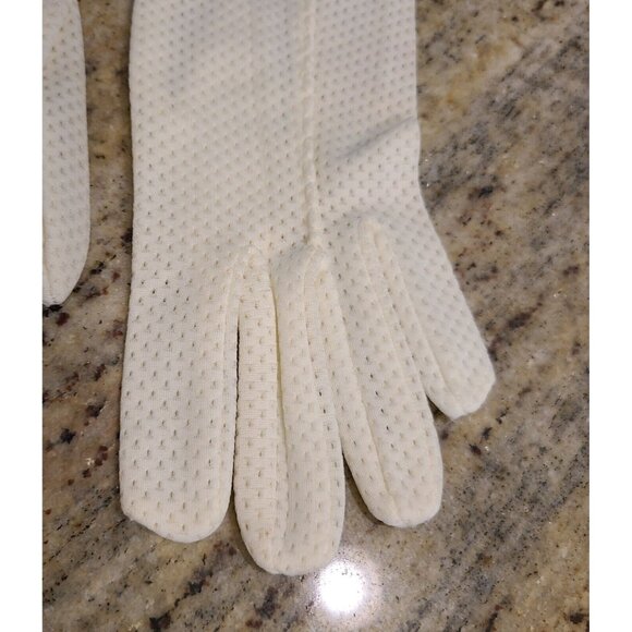 Vtg Size S Stretch Nylon Off-White 7.5" Formal Gloves Perforated Stripe Buttons - Picture 3 of 16